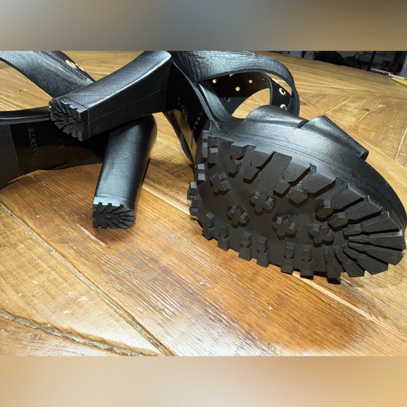 All Saints Sienna Pointed Toe Black Leather High Heel Sandals - size 37 / 7 US - Picture 10 of 12